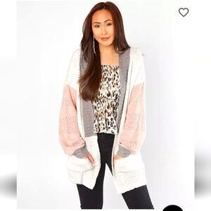 Buckle Gimmicks Color Block Cardigan Sweater